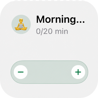 Daymark Habits 淺色方形小工具，顯示習慣目標和快速加減控制項。